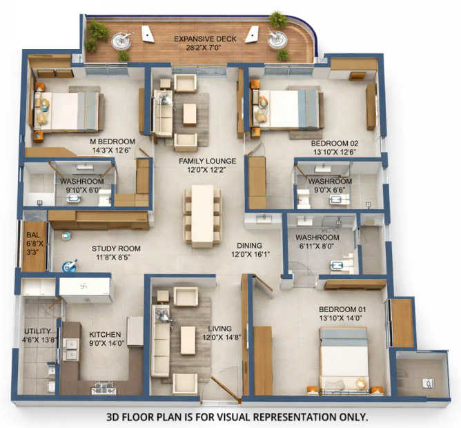 Brigade Gateway Kokapet - Floor plan 3 BHK 3078 Sq.ft