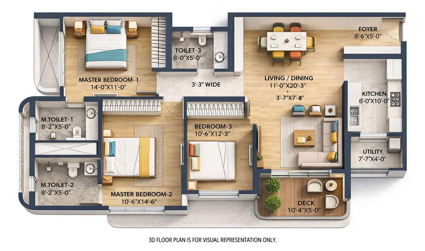 Floor plan for 3 BHK