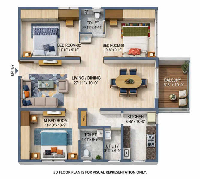 Urbanrise On Cloud 33 Bachupally - Floor plan 3 BHK 1353 Sq.ft