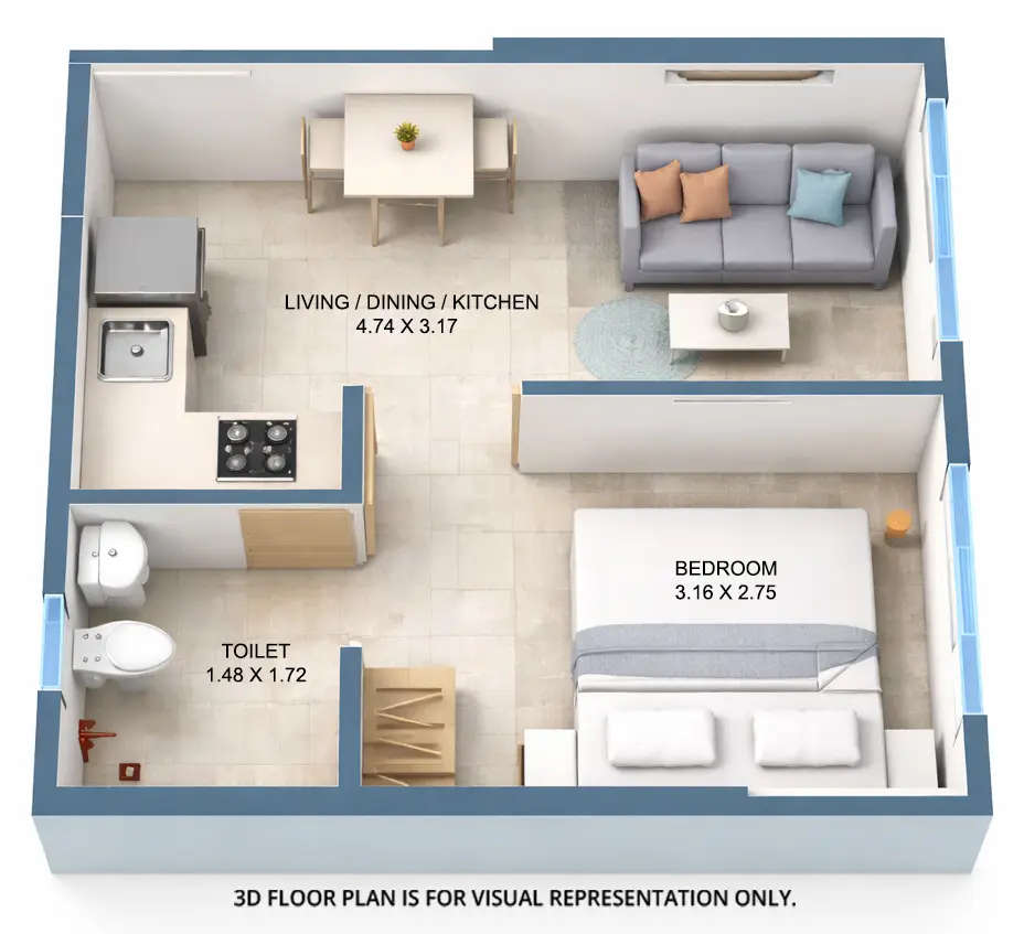 Floor plan for 1 BHK