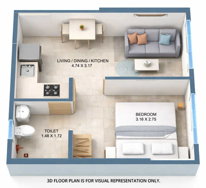 UK Luxecity Kandivali - Floor plan 1 BHK 262 Sq.ft