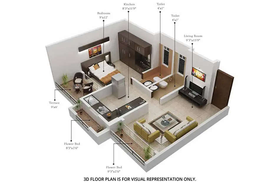 Floor plan for 1 BHK