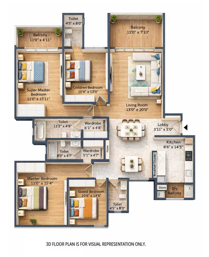 Saheel Itrend Palacio Chinchwad - Floor plan 4 BHK 1641 Sq.ft