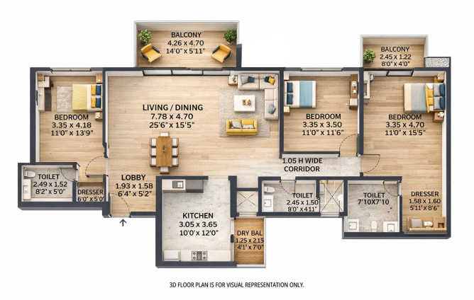 VTP Monarque Hinjewadi - Floor plan 3 BHK 1486 Sq.ft
