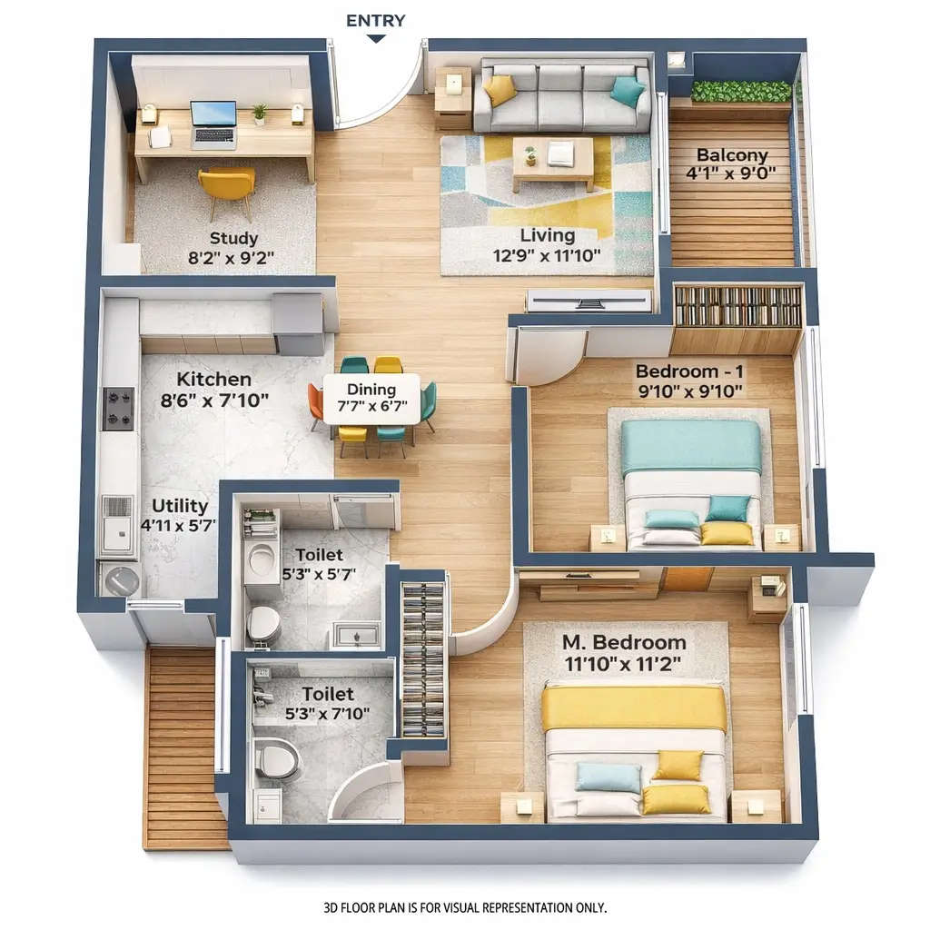 Embassy Verde Navarathna Agrahara - Floor plan 2.5 BHK 1108 Sq.ft