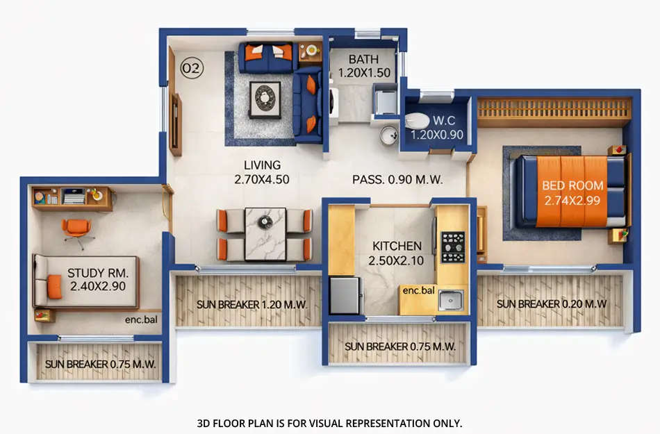 Orchid Square Ambernath - Floor plan 2 BHK 398 Sq.ft