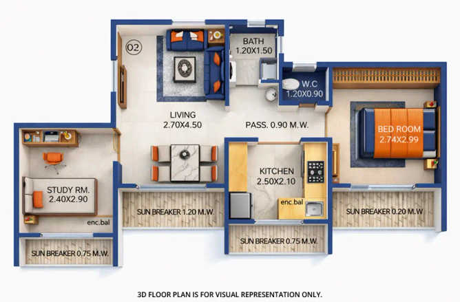 Orchid Square Ambernath - Floor plan 2 BHK 398 Sq.ft