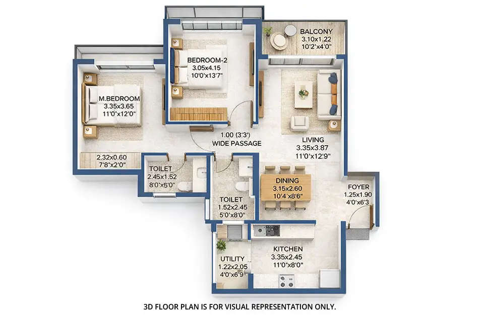 L & T Crestoria Estate Panvel - Floor plan 2 BHK 855 Sq.ft