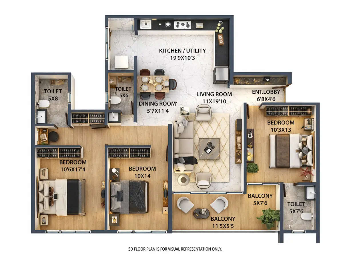 Majestique Evolvus Kharadi - Floor plan 3 BHK 1264 Sq.ft