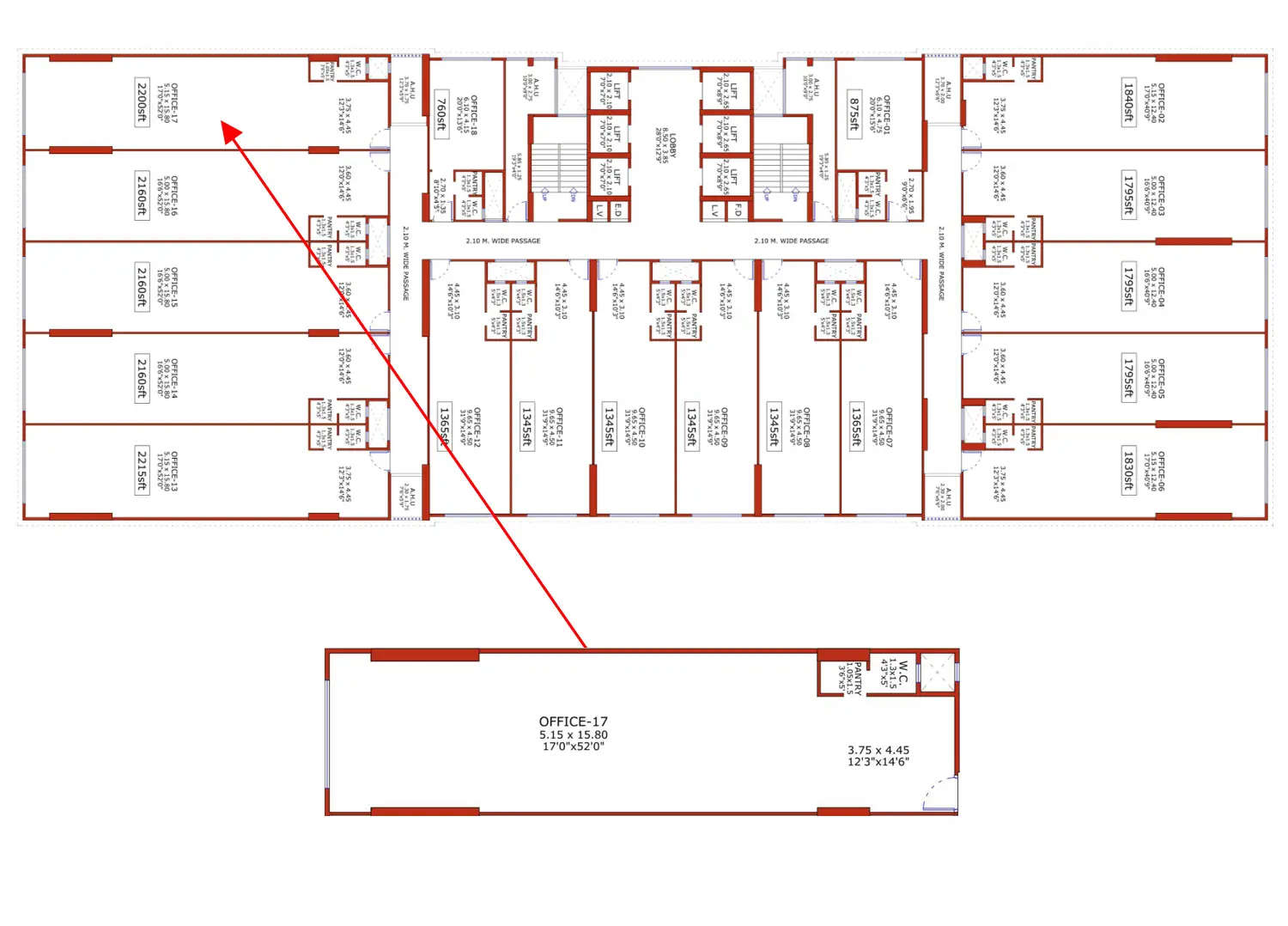 Aakar 88 Belapur - Floor plan Commercial Office 1100 Sq.ft