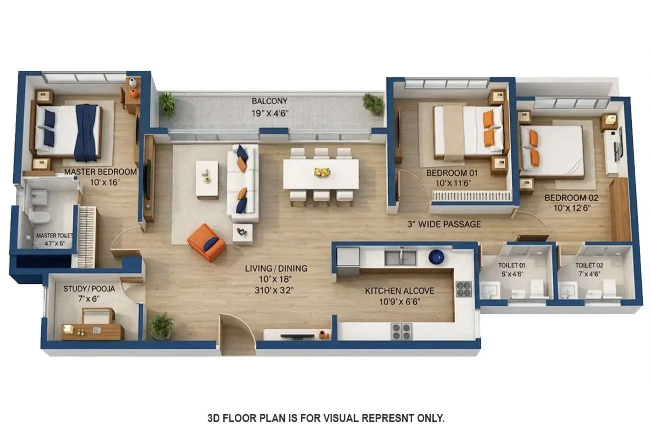 Ashford Crosstown Nahur - Floor plan 3 BHK 1003 Sq.ft