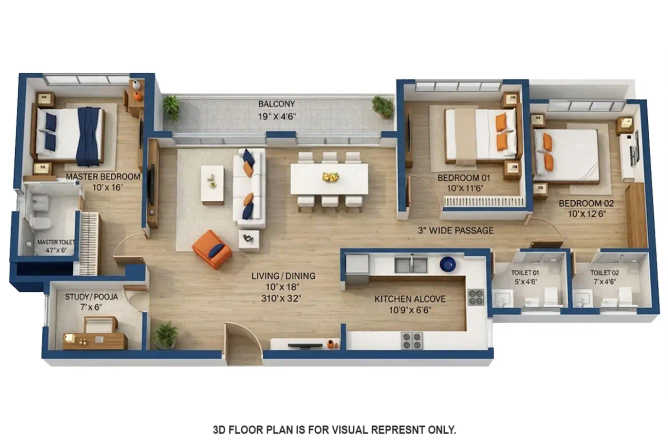 Ashford Crosstown Nahur - Floor plan 3 BHK 1003 Sq.ft