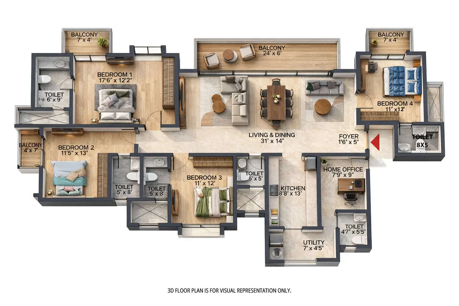 Prestige Southern Star Akshaya Nagar - Floor plan 4 BHK 2690 Sq.ft