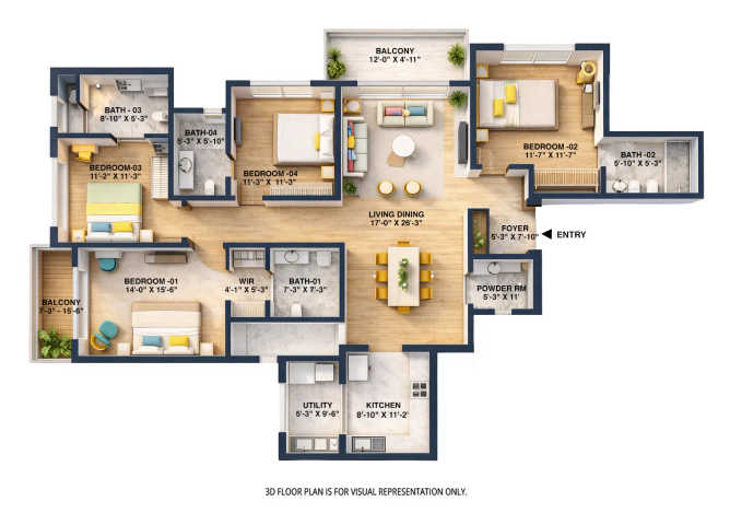 Sobha One World Hoskote - Floor plan 4 BHK 2425 Sq.ft