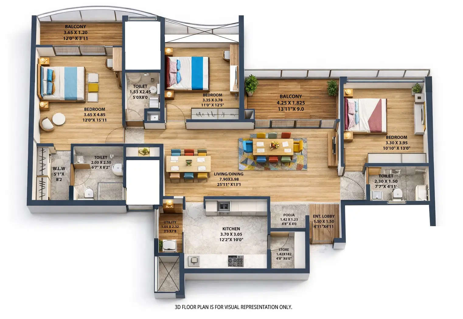 VTP Altamira Kharadi - Floor plan 3 BHK 1447 Sq.ft