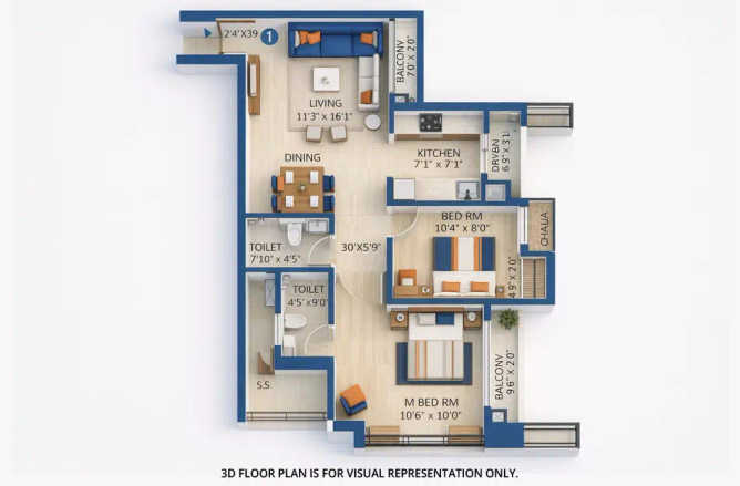 Shapoorji Pallonji Orion Northern Lights Pokhran Road 2 - Floor plan 2 BHK 618 Sq.ft