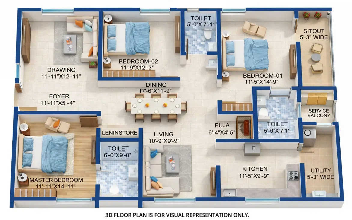 Sumadhura The Olympus Nanakaramguda - Floor plan 3 BHK 2270 Sq.ft
