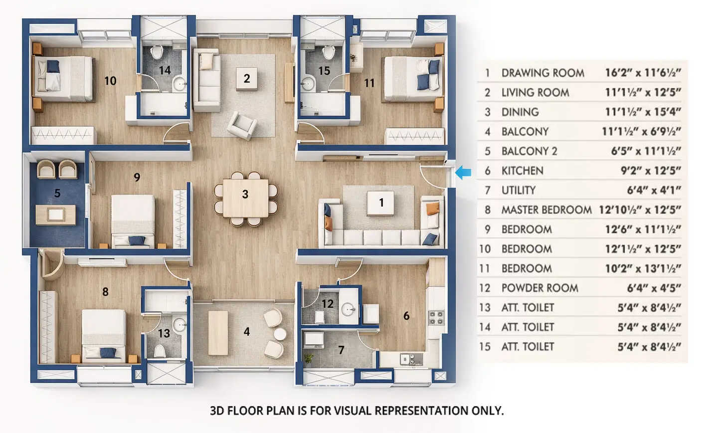 Hillcrest by Pacifica Nanakaramguda - Floor plan 4 BHK 1699 Sq.ft