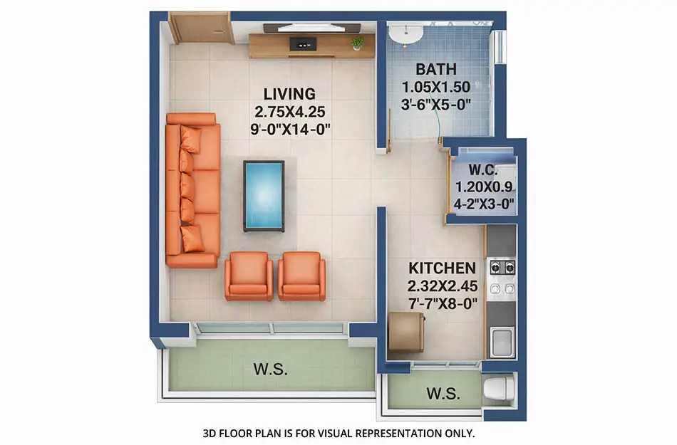 Arihant Arshiya Khopoli - Floor plan 1 RK 283 Sq.ft