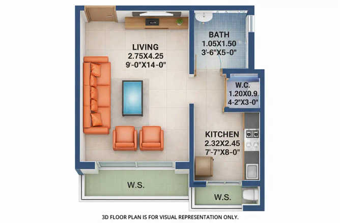Arihant Arshiya Khopoli - Floor plan 1 RK 283 Sq.ft