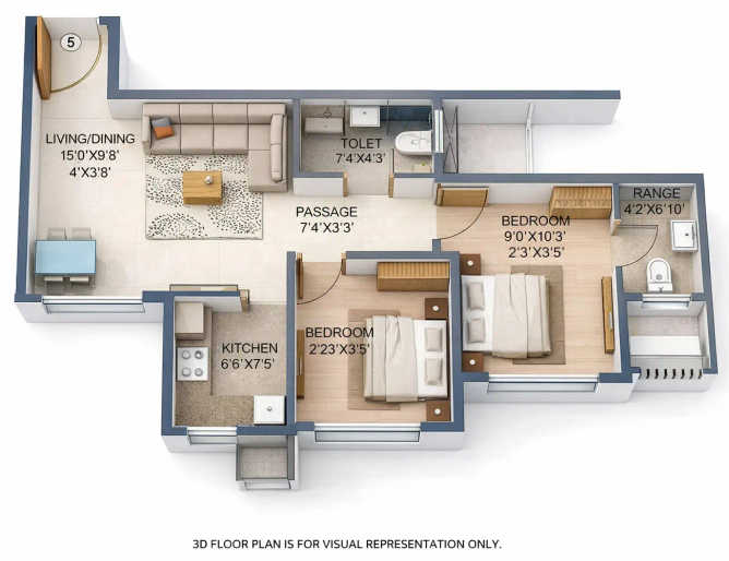 Runwal Avenue Kanjurmarg - Floor plan 1.5 BHK 497 Sq.ft