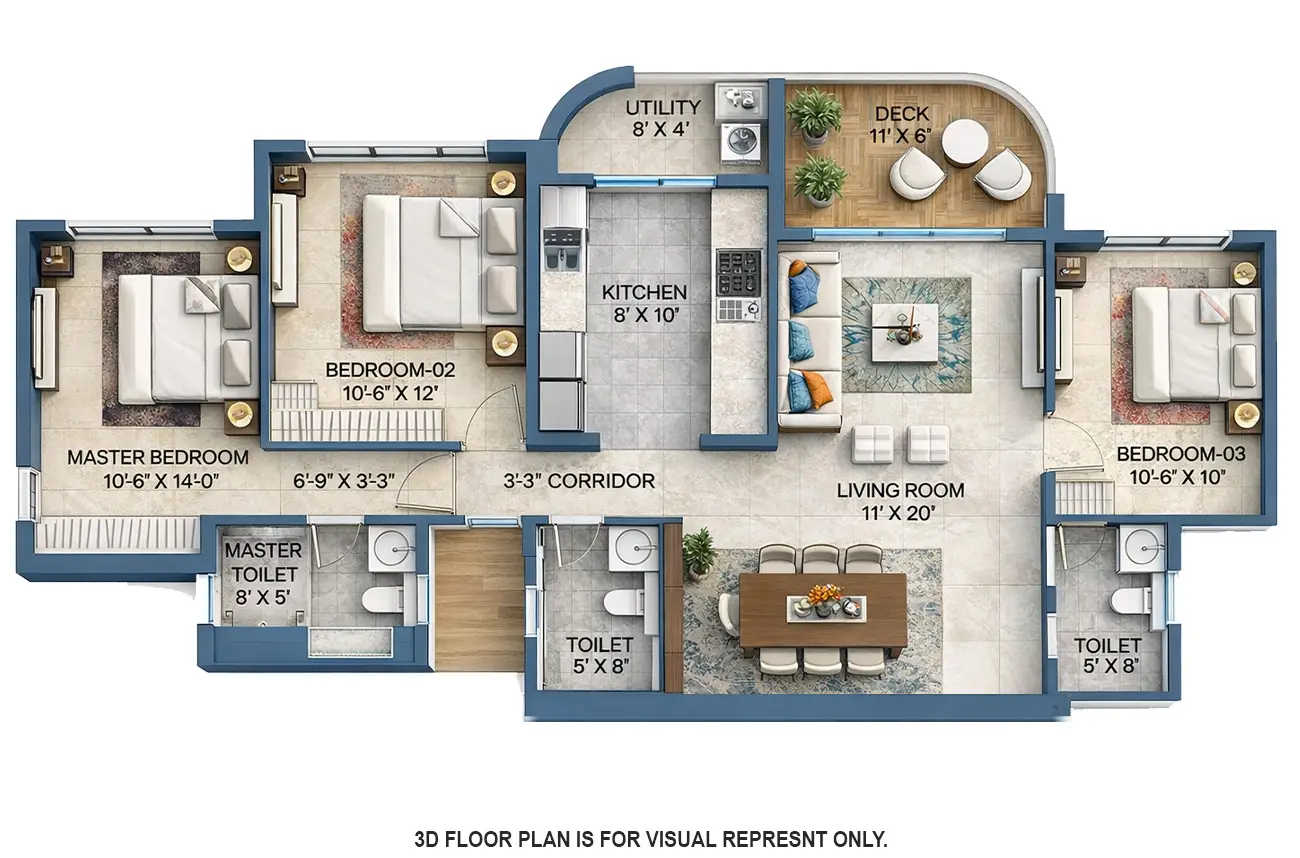 Lodha Corinthia Bhandup - Floor plan 3 BHK 1075 Sq.ft