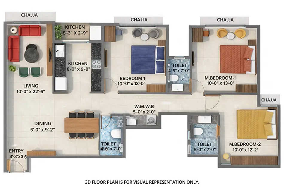Arihant Advika Vashi - Floor plan 3 BHK 1020 Sq.ft