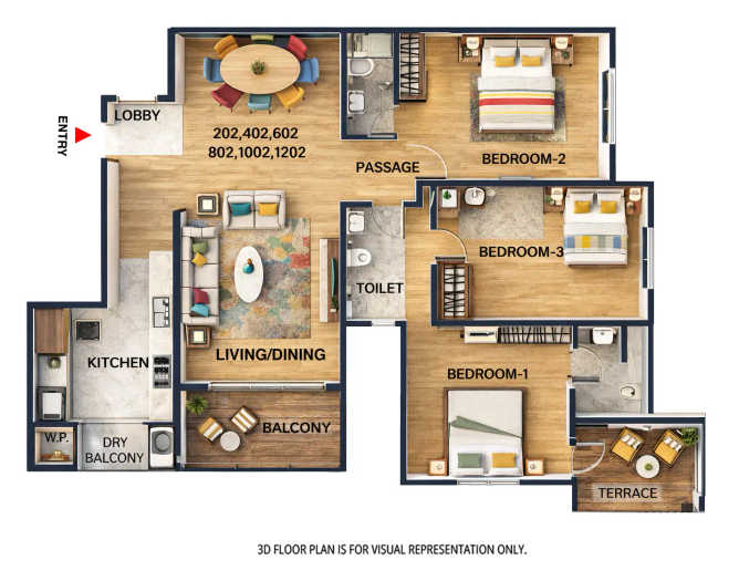 Pride Aloma County Baner - Floor plan 3 BHK 1590 Sq.ft