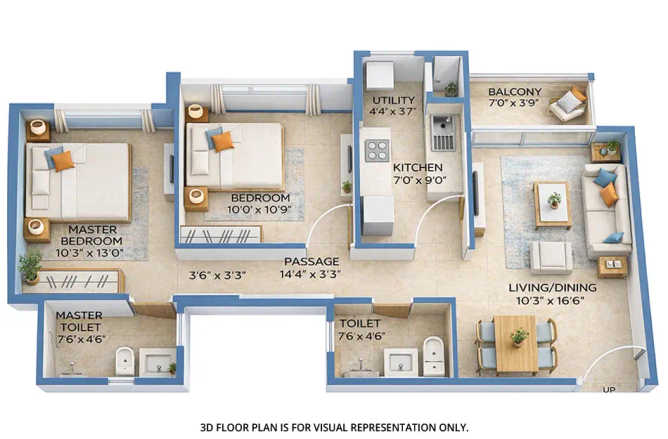 Hiranandani Golden Willows Panvel - Floor plan 2 BHK 676 Sq.ft