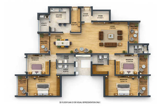 Runwal The Central Park Pimpri Chinchwad - Floor plan 4 BHK 2050 Sq.ft