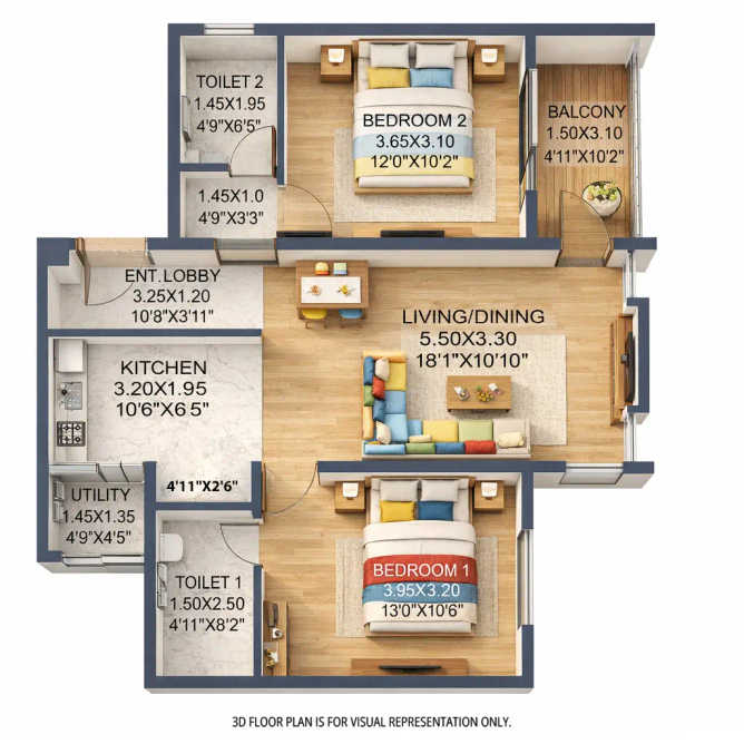 Rohan Abhilasha Wagholi - Floor plan 2 BHK 783 Sq.ft