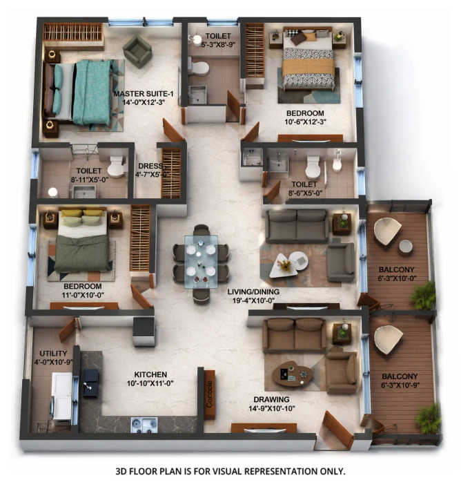 Candeur Crescent Lingampally - Floor plan 3 BHK 1878 Sq.ft