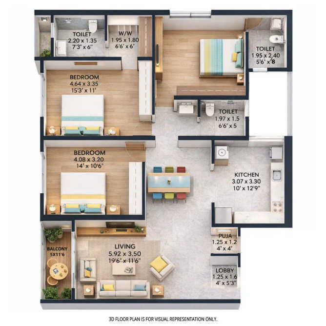 Majestique Prime West Balewadi - Floor plan 3 BHK 1283 Sq.ft