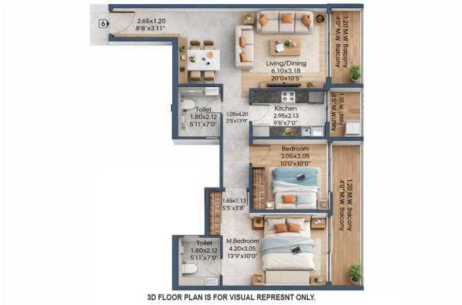 Adani Triumph Kanjurmarg - Floor plan 2 BHK 749 Sq.ft