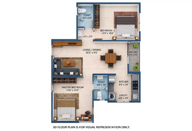Urbanrise City of Joy Thirumazhisai - Floor plan 2 BHK 1015 Sq.ft