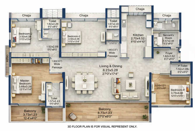 L & T Elixir Reserve Powai - Floor plan 4 BHK 2197 Sq.ft