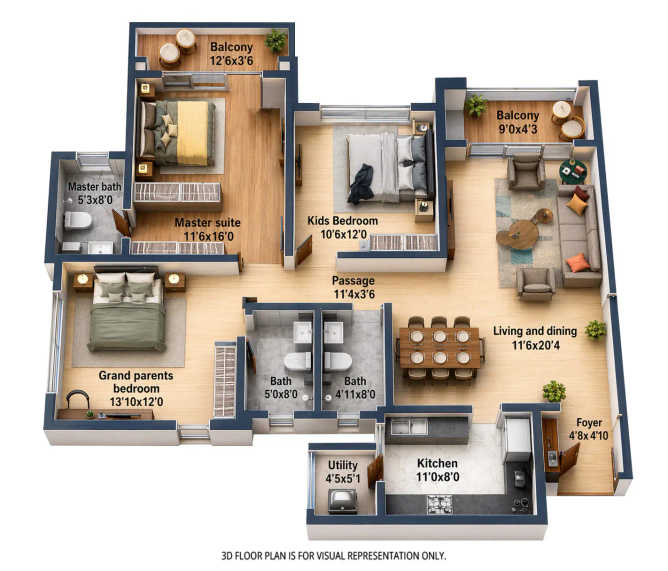 Geras Joy on the Treetops Hinjewadi - Floor plan 3 BHK 1215 Sq.ft