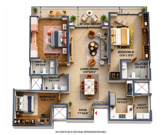 Prestige Raintree Park Varthur - Floor plan 3 BHK 2005 Sq.ft
