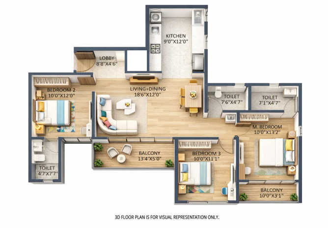 Rohit 108 Astera Punawale - Floor plan 3 BHK 1015 Sq.ft