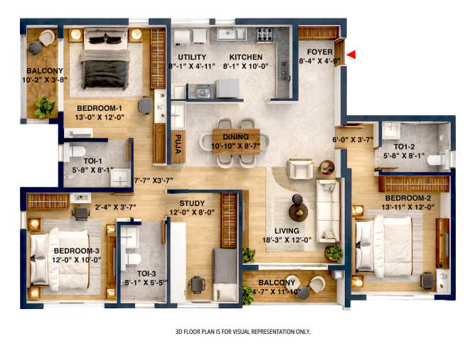 Brigade Altius Sholinganallur - Floor plan 3 BHK 2168 Sq.ft