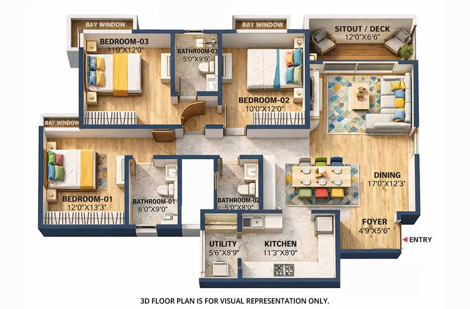 Bhartiya City Nikoo Garden Enclave Thanisandra - Floor plan 3 BHK 1730 Sq.ft