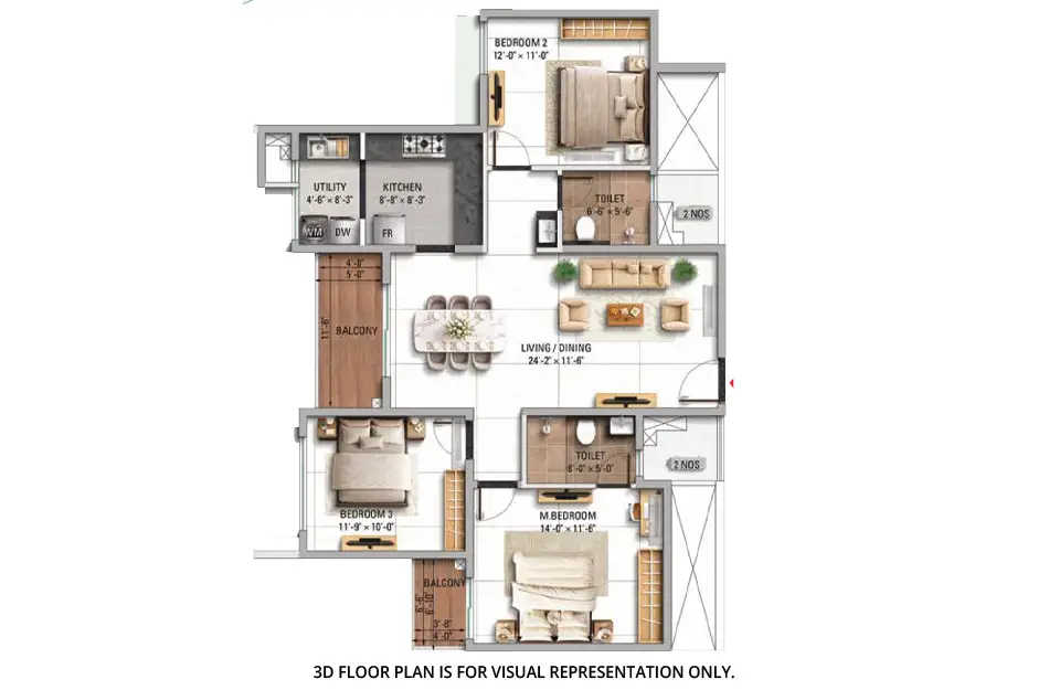 TVS Emerald Altura Sathanur - Floor plan 3 BHK 1551 Sq.ft