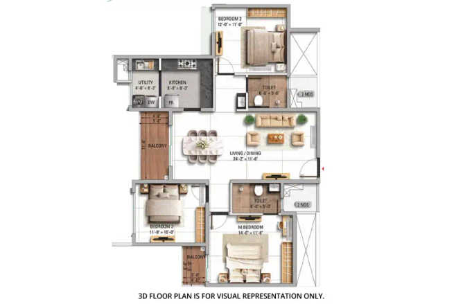 TVS Emerald Altura Sathanur - Floor plan 3 BHK 1551 Sq.ft