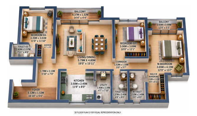 Godrej Lakeside Orchard Sarjapura - Floor plan 3 BHK 1945 Sq.ft