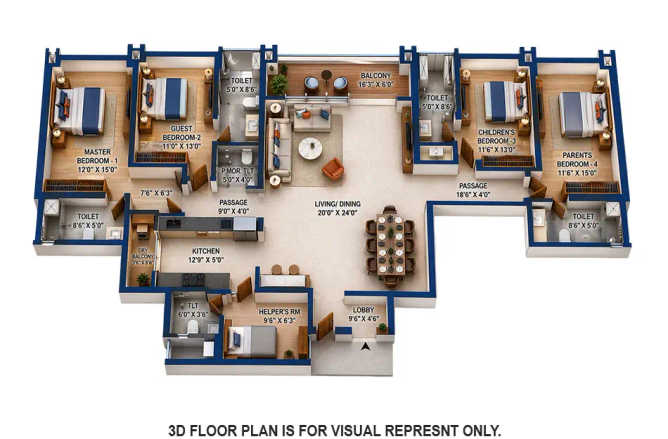 Supreme Boulevard Chembur - Floor plan 4 BHK 1743 Sq.ft