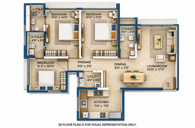 Arkade Vistas Goregaon - Floor plan 3 BHK 952 Sq.ft