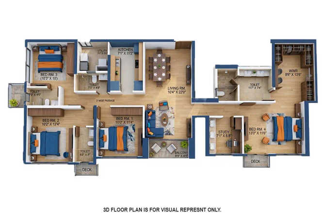 Siddha Sky Wadala - Floor plan 4 BHK 1374 Sq.ft