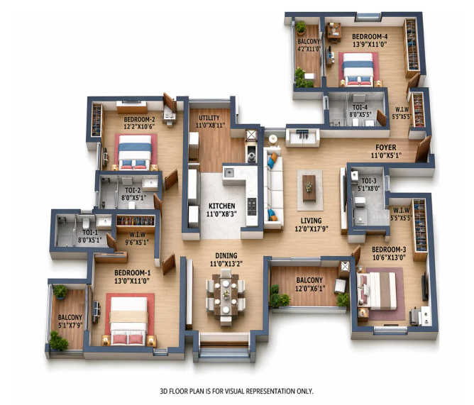 Vajram Vivera Kogilu - Floor plan 4 BHK 2406 Sq.ft