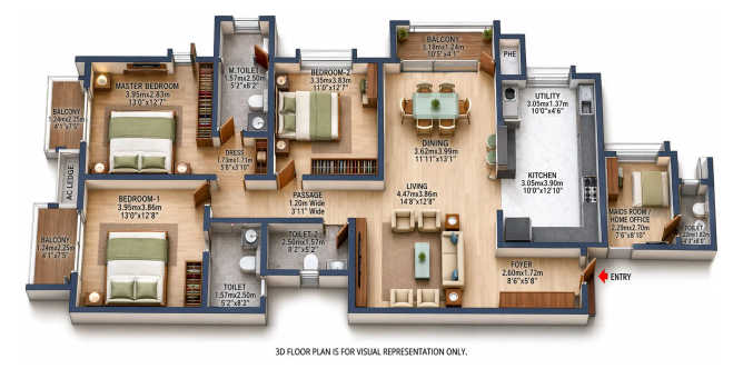 Brigade Lakecrest Battarahalli - Floor plan 3 BHK 2153 Sq.ft