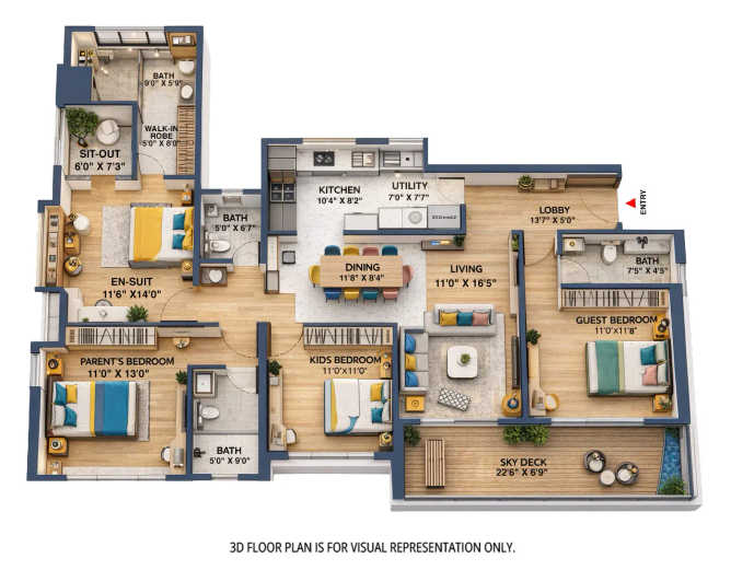 Vj Palladio Presidential Suite Balewadi - Floor plan 4 BHK 1600 Sq.ft